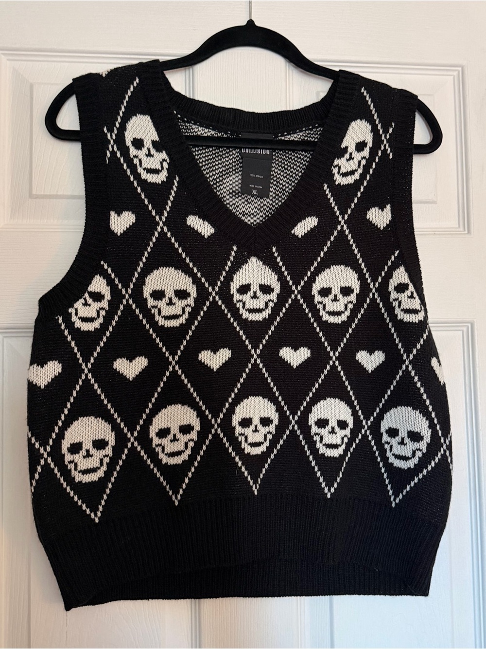 Skull Argyle Knit Sweater Vest